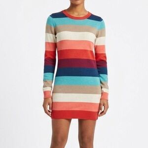 𝅺Vintage wool dress sweater SMALL pink blue Long Sleeve comfy cozy crew neck